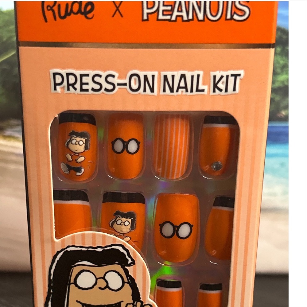 Rude x Peanuts Marcie Press-On Nail Kit 24 Nails Orange Black NEW